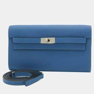 Hermes Kelly to Go Shoulder Bag Epson Blue Frida Silver Hardware B Stamped