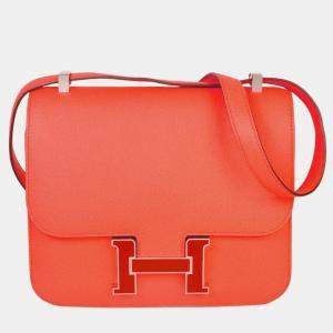 HERMES Constance 3 24 Rose Texas Vaux Epson Y stamped silver lacquer hardware shoulder bag
