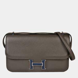 HERMES Constance 3 Elan Verso Vaux Swift R stamp (manufactured in 2014) Silver lacquer hardware Shoulder bag Gray x Blue