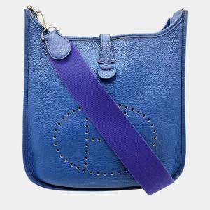 HERMES Evelyn 1 PM J stamped 2006 Taurillon Clemence shoulder bag crossbody blue ladies fashion