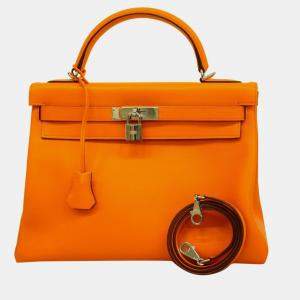 Hermes handbag Kelly 32 Voga River orange silver hardware ladies