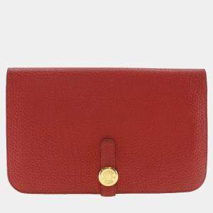Hermes Red Togo Leather Dogon Wallet