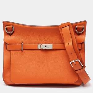 Hermès Orange Togo Leather Palladium Finish Jypsiere 37 Bag