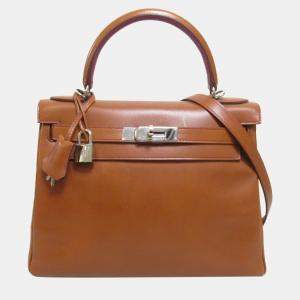 Hermes Kelly 28 handbag inside stitch Brown Box calf leather 