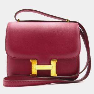 Hermes Burgundy Epsom Leather Mini Constance 18 Shoulder Bag