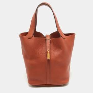 Pre Owned Hermès  Cuivre Taurillon Clemence Leather Picotin Lock 22 Bag