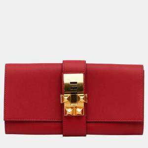 Hermes Red Medor Leather Clutch Bag