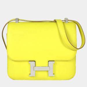 Hermes Constance 3 24 Lime Evercolor D stamp shoulder bag yellow