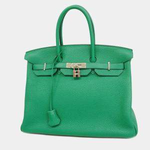 Hermes Handbag Birkin Verso 35 A Stamp Taurillon Clemence Vert Vertigo Fonce Ladies