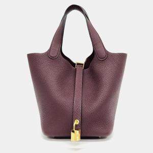Hermes Burgundy Clemence Leather Picotin Lock 18 Tote Bag