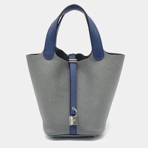 Hermes Two Tone Clemence Leather Picotin Lock 18 Tote Bag