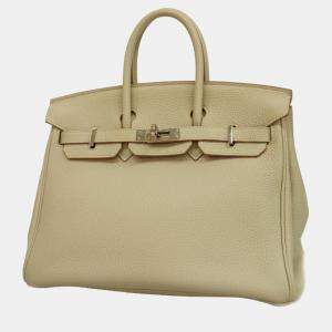Hermes Pearl Gray Togo Birkin 25 Y Engraved Ladies Handbag