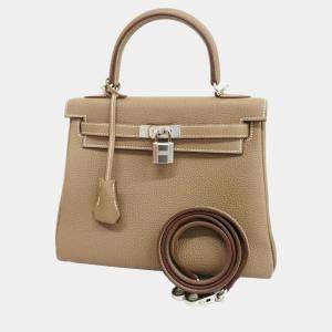 Hermes Etoupe Togo Kelly 25 B Engraved Ladies Handbag