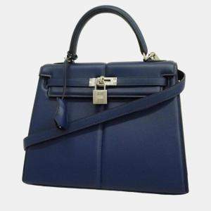 Hermes Swift Blue Saphir Engraved Kelly Patted 25 Z Ladies Handbag