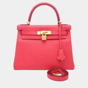 Hermes Red Taurillon Clemence Leather Kelly 28 Tote Bag