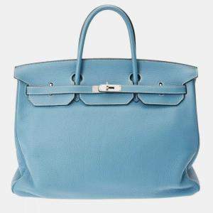 Hermes Blue Clemence Leather Birkin Handbag