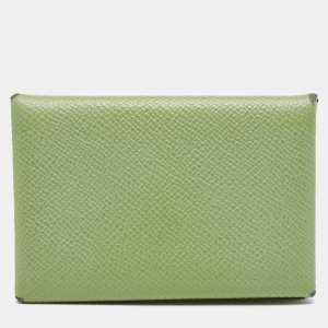 Hermes Vert Criquet Epsom Leather Calvi Card Holder