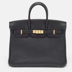 Hermes Noir Togo Leather Gold Finish Birkin 25 Bag