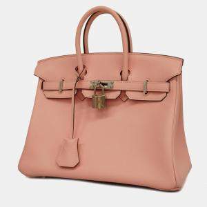 Hermes Rose Sakura Swift Leather Birkin 25 Tote Bag