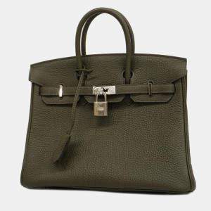 Hermes Olive Green Togo Leather Birkin 25 Tote Bag