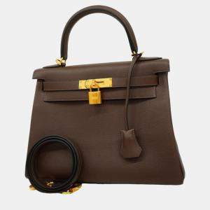 Hermes Taurillon Nobillo Cacao Kelly Stamped Handbag