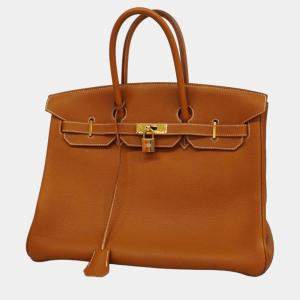 Hermes Gold Togo Leather Birkin 35 Tote Bag