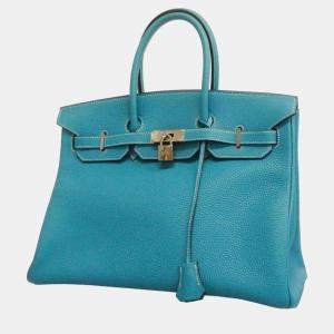 Hermes Blue Jean Togo Birkin Stamp Handbag