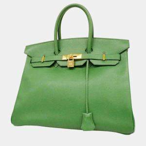 Hermes Green Couchevel Birkin Engraved Handbag