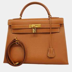 Hermes Gold Couchevel Kelly 32 A Engraved Handbag