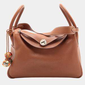 Hermes Brown Taurillon Clemence leather Lindy 30 bag