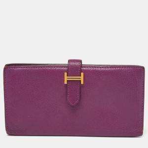 Hermes Anemone Chevre Mysore Leather Bearn Gusset Wallet