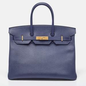 Hermes Blue Saphir Epsom Leather Gold Finish Birkin 35 Bag