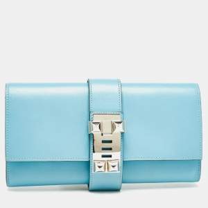 Hermes Celeste Tadelakt Leather Medor Clutch