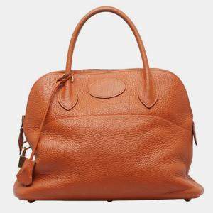 Hermes Orange Leather Clemence Bolide 31 Bag