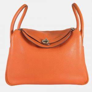 Hermes Orange Clemence Leather Lindy 30 Shoulder Bag