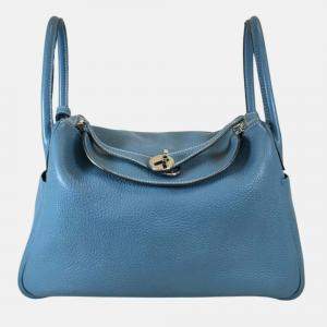 Hermes Blue Jean Clemence Leather Lindy 30 Shoulder Bag