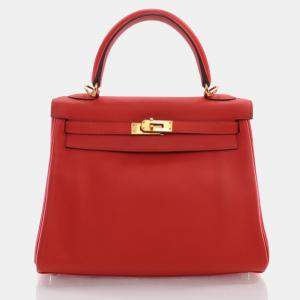 Hermes Rouge Pivoine Swift Kelly 25 Handbag