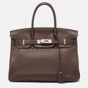 Hermes Chocolat Taurillon Clemence Leather Palladium Finish Birkin 30 Bag