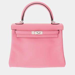 Hermes Rose Azalee Togo Leather Kelly 28 Tote Bag