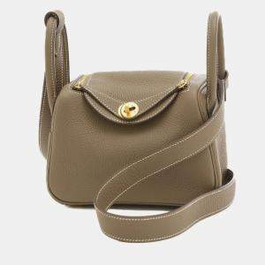 Hermes Etoupe Taurillon Clemence Lindy handbag