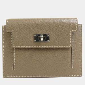 Hermes Etoupe Vaux Epson Pocket Kelly Compact Coin Case