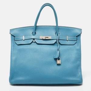 Hermes Bleu Jean Taurillon Clemence Leather Palladium Finish Birkin 40 Bag