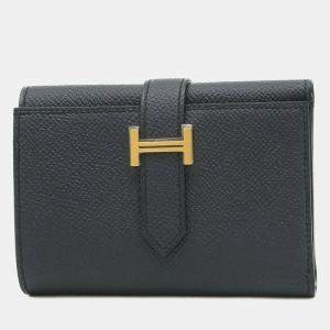 Hermes Blue Indigo Epson Bearn Combination Tri-fold Wallet