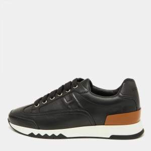 Hermes Black Leather Trail Low Top Sneakers Size 36