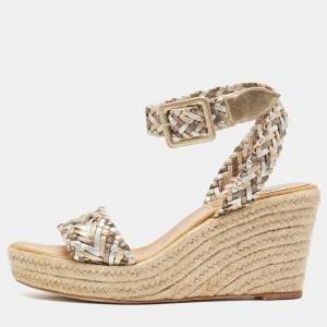 Hermes Woven Leather  Sophia Wedge Sandals  Size 41