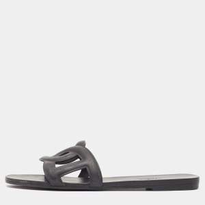Hermes Black Rubber Aloha Flat Slides Size 41
