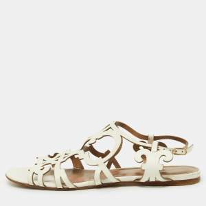 Hermes White Leather Karlotta Cut Out Flat Sandals Size 39