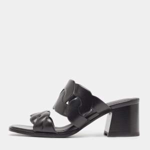 Hermes Black Leather Gaby Sandals Size 36