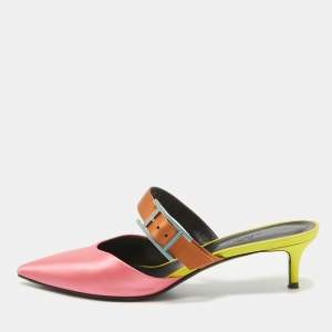 Hermes Tricolor Satin and Leather Blink Mule Size 39