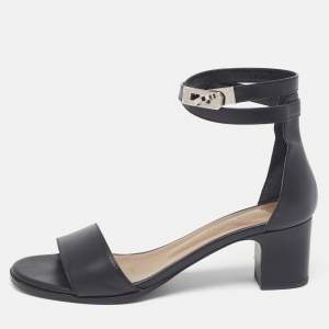 مملوكة مسبقًا Hermes Black Leather Manege Ankle Strap Sandals Size 37